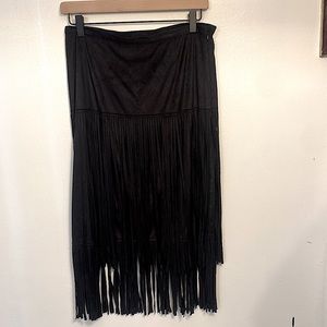 Chico’s Size 0 (small/4) Faux Suede Black Fringe Skirt